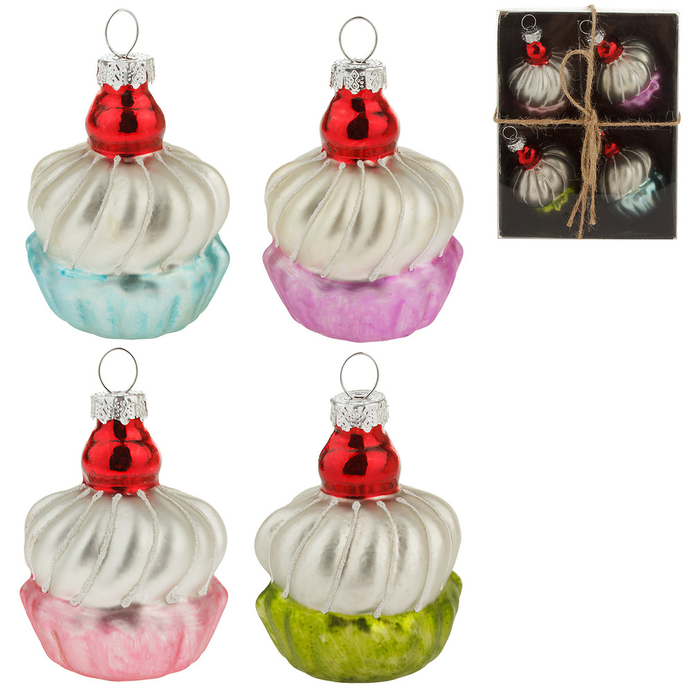 Glass christmas cupcake , 4pcs, Multicolor